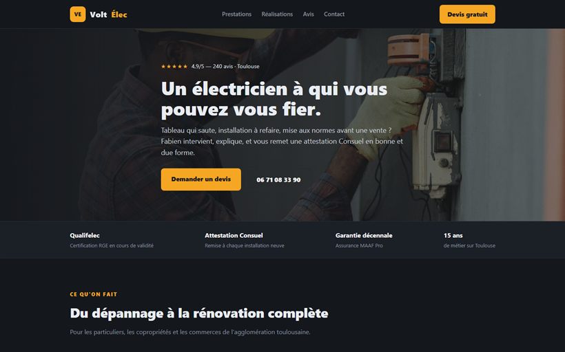 Concept site vitrine électricien Volt Élec