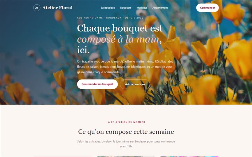 Concept site vitrine fleuriste Atelier Floral