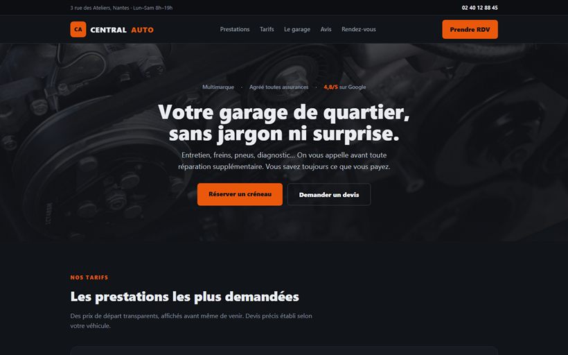 Concept site vitrine garage Central Auto