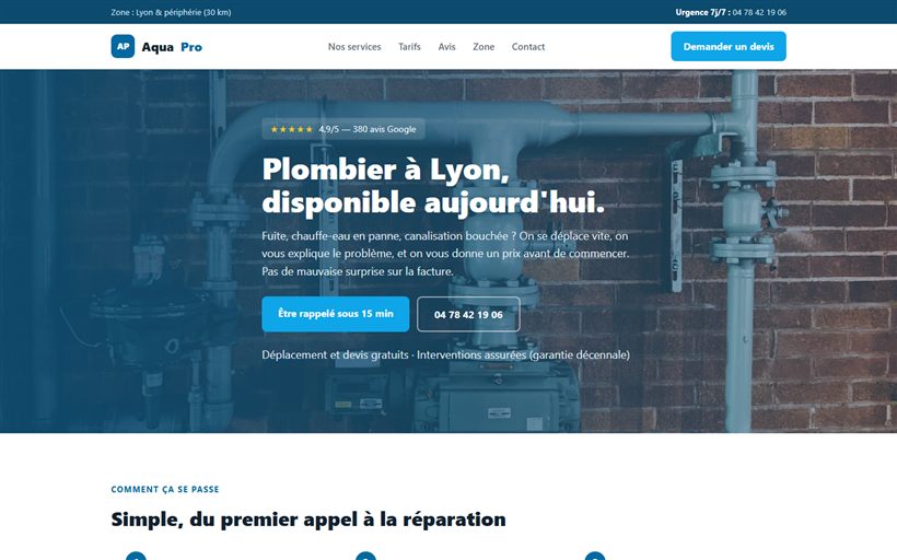 Concept site vitrine plombier AquaPro